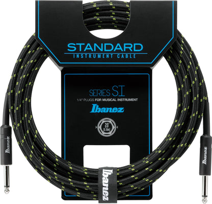 IBANEZ SI Serie (Standard) Instrumentenkabel - 2 gerade Stecker Gewebt - Klinke - Klinke, Black x Green - 6,10 m / 20 ft