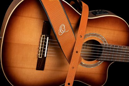 ORTEGA Genuine-Leather Guitar-Strap - Orange Braid