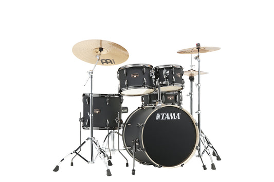 TAMA Imperialstar Drum Set 5 teilig - Blacked Out Black/Black Nickel HW + MEINL Cymbals HCS Cymbal Kit/Stage Master Double-Braced Hardware Kit