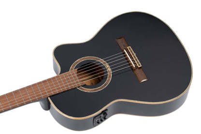 ORTEGA Performer Series 4/4 Thinline Konzertgitarre 6-String - Black + Gigbag