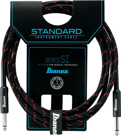 IBANEZ SI Serie (Standard) Instrumentenkabel - 2 gerade Stecker Gewebt - Klinke - Klinke, Black x Wine - 3,05 m / 10 ft