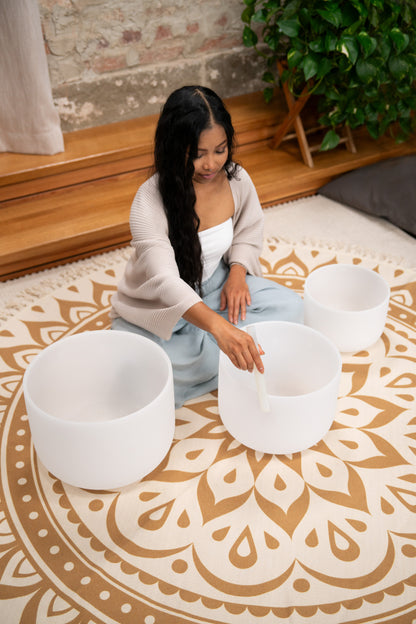 MEINL Sonic Energy White-Frosted Crystal Singing Bowls Set 3 pcs - G4/E4/C4/432 Hz