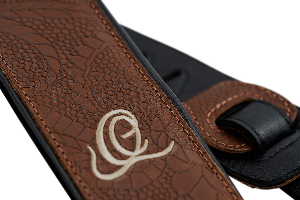 ORTEGA Genuine-Leather Guitar-Strap - Natural Brown Flora
