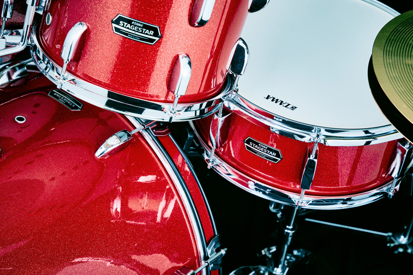 TAMA Stagestar Drum Set 5 teilig (22" BD) - Candy Red Sparkle/Chrom HW + MEINL Cymbals BCS Cymbal Set