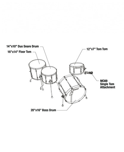 TAMA Superstar Hyper-Drive Duo Kit 4pcs - with 14" x 10" Duo Snare - Satin Blue Vertical Stripe / Black Nickel HW