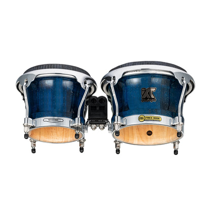 MEINL Percussion Artist Series Bongo William "Kachiro" Thompson, REMO® Black Calfskin Skyndeep Heads - 7" & 8 1/2" Blue Wave