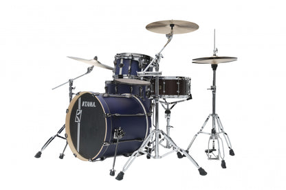 TAMA Superstar Hyper-Drive Duo Kit 4pcs - with 14" x 10" Duo Snare - Satin Blue Vertical Stripe / Black Nickel HW