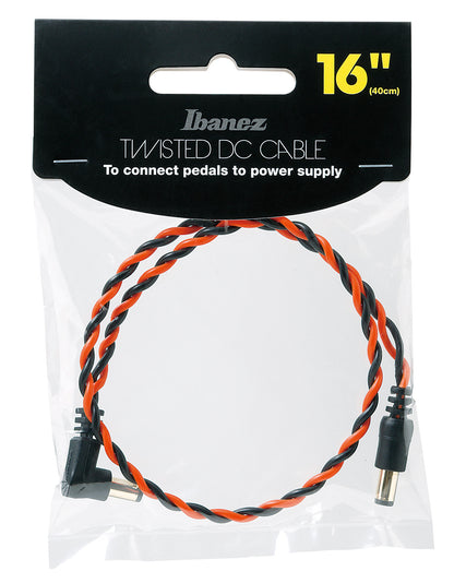 IBANEZ Verdrilltes DC-Kabel schwarz & neonrot, Länge: 16“ Gerader & abgewinkelter Stecker