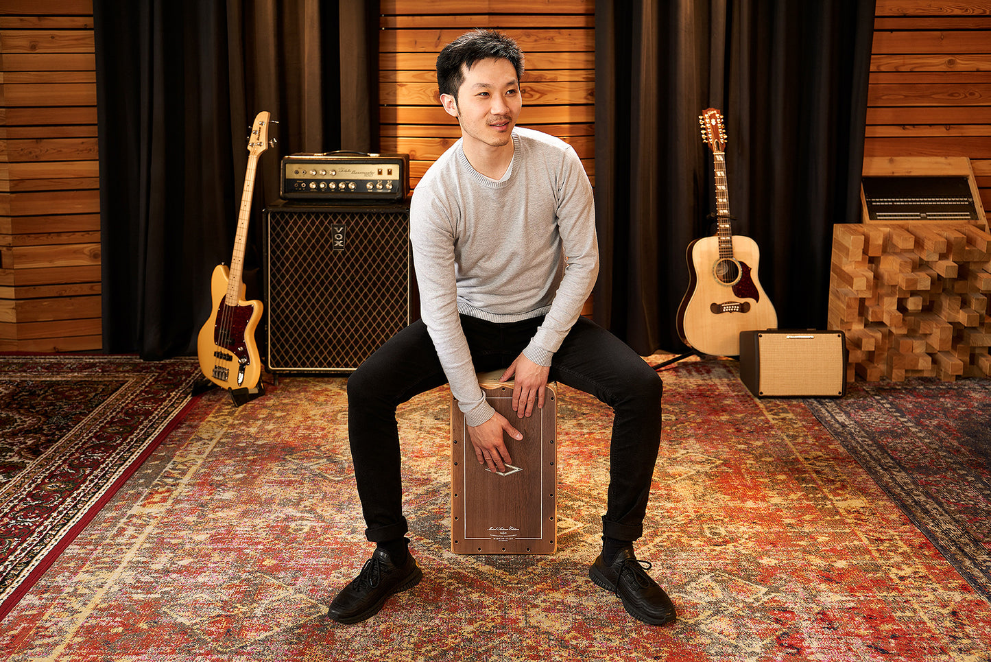 MEINL Percussion Artisan Edition Series String Cajon Tango Line - Grey Eucalyptus