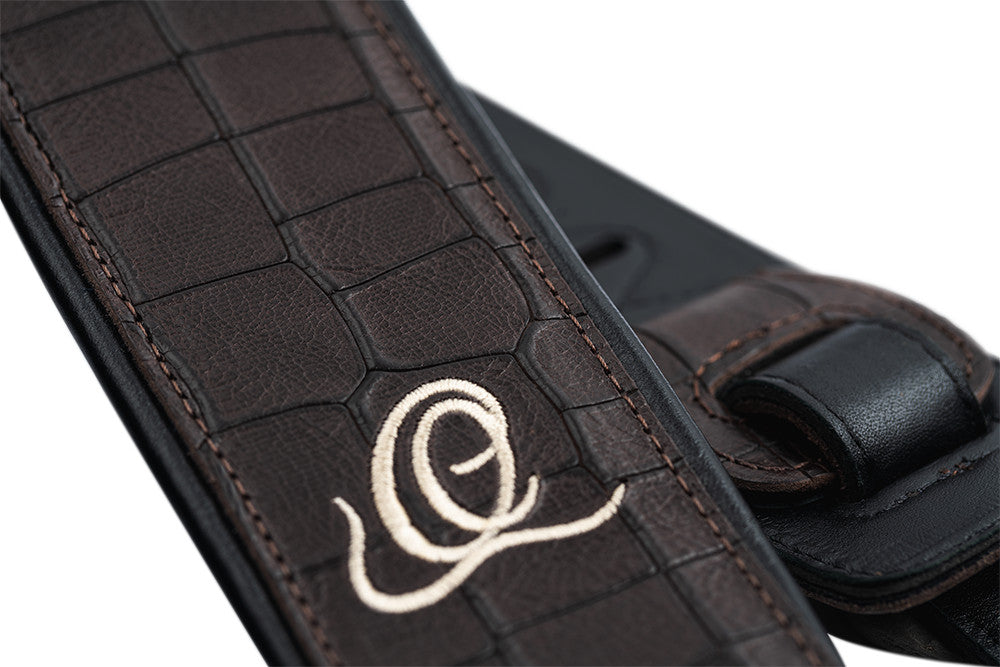 ORTEGA Echtledergitarrengurt - Dark Brown Croco