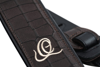 ORTEGA Echtledergitarrengurt - Dark Brown Croco