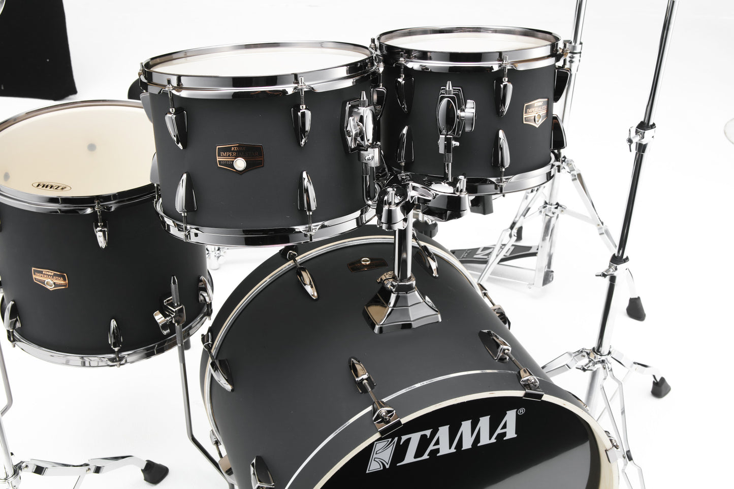 TAMA Imperialstar Drum Set 5 teilig - Blacked Out Black/Black Nickel HW + MEINL Cymbals HCS Cymbal Kit/Stage Master Double-Braced Hardware Kit