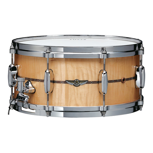 TAMA Star Maple Snaredrum 13" x 6" - Gloss Natural Curly Maple/Chrom HW - Outside Inlay