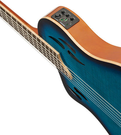 ORTEGA TourPlayer DeLuxe Nylon String Guitar 6-String Lefty - Flamed Maple Blue + Gig Bag