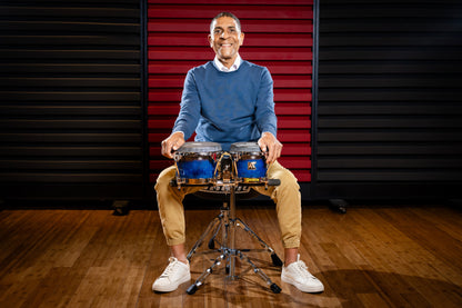 MEINL Percussion Artist Series Bongo William "Kachiro" Thompson, REMO® Black Calfskin Skyndeep Heads - 7" & 8 1/2" Blue Wave
