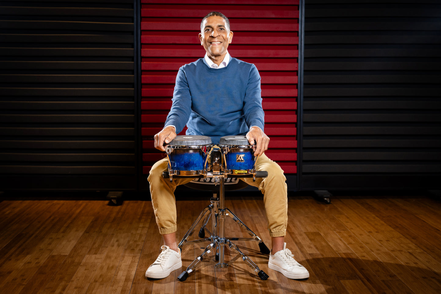 MEINL Percussion Artist Series Bongo William "Kachiro" Thompson, REMO® Black Calfskin Skyndeep Heads - 7" & 8 1/2" Blue Wave