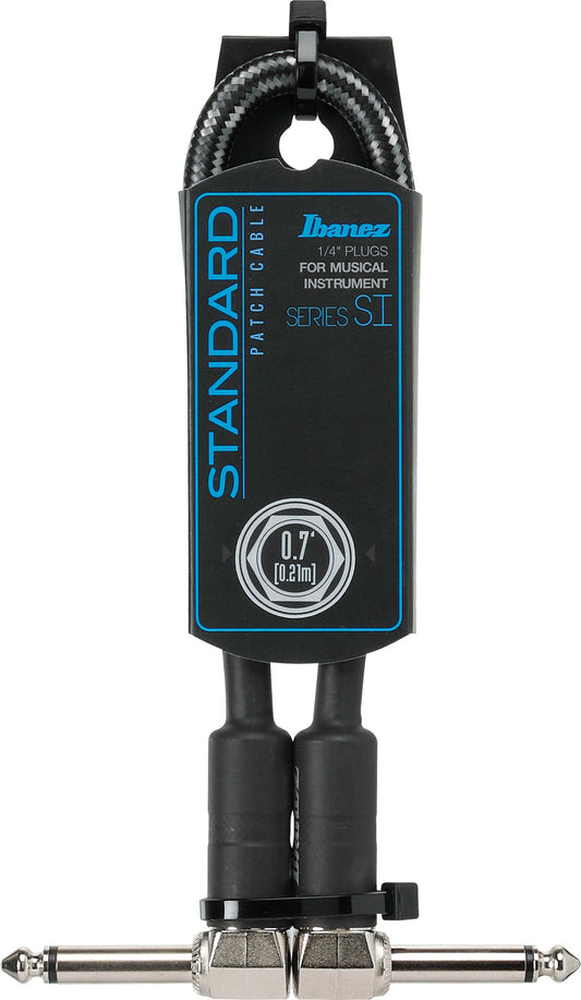 IBANEZ SI Serie (Standard) Instrumentenkabel - Patch Kabel 2 abgewinkelte Stecker Gewebt - Klinke - Klinke, Schwarz - 0,21 m / 0,7 ft
